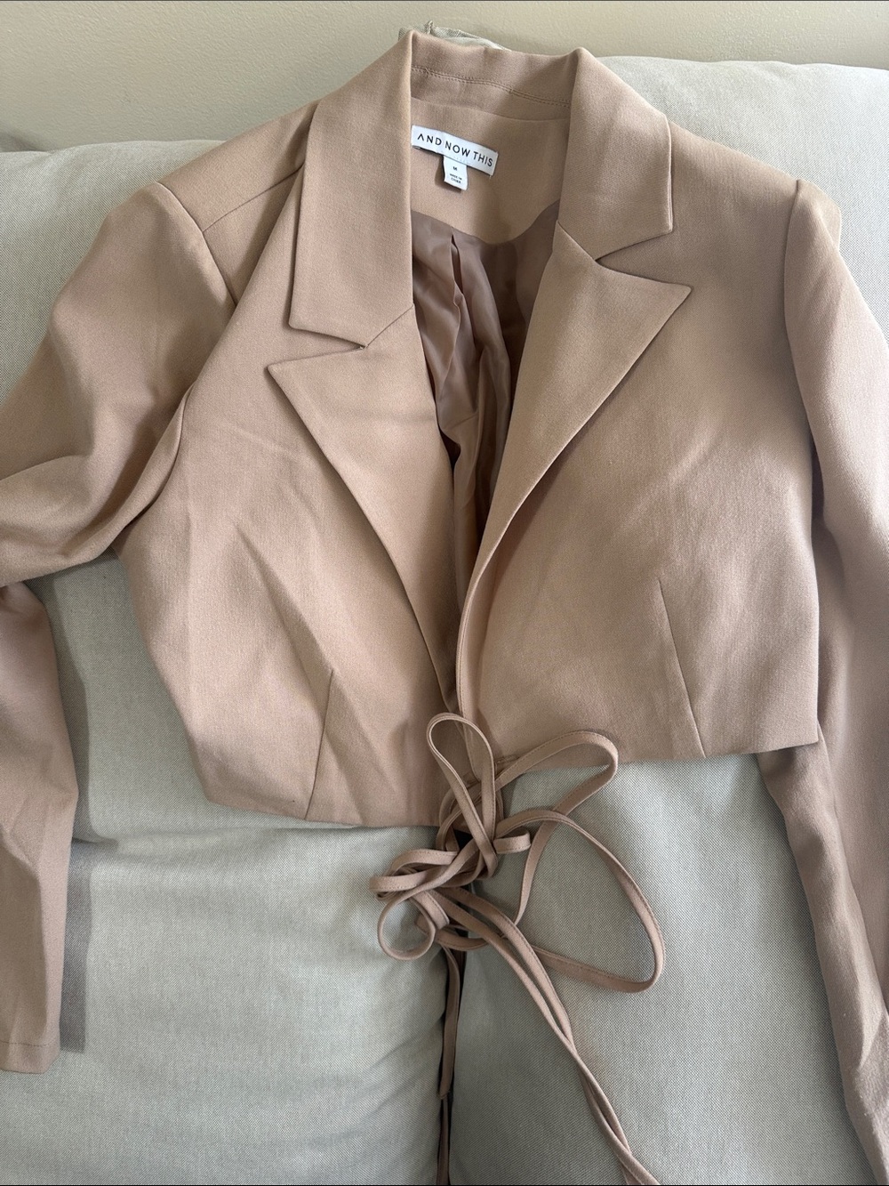 And Now This Cropped Tie-Front Blazer Jacket - Blush Taupe